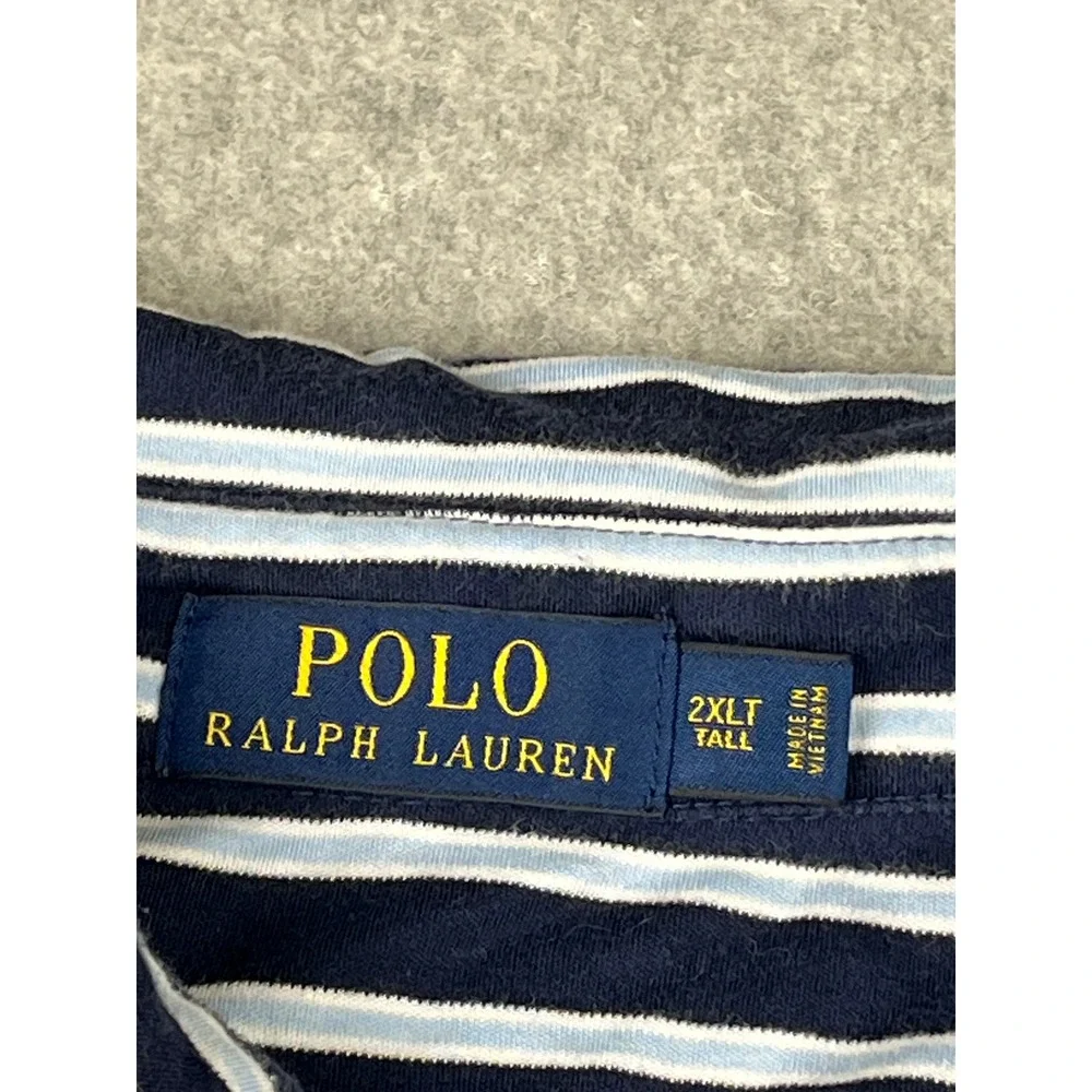 Polo Ralph Lauren Polo Shirt Mens 2XLT Navy Blue Striped Short Sleeve Pony Logo